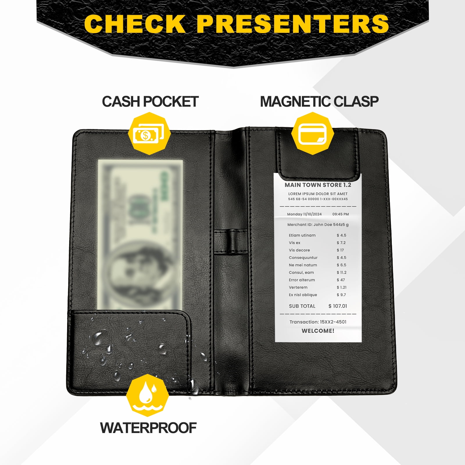 Uxcell Restaurant Check Presenters, 20Pcs Guest Check Holder with Pocket Leather Server Books for Waitress, Black