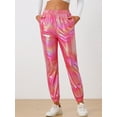 thumbnail image 3 of INSPIRE CHIC Women's Party Sparkle Shiny High Waist Metallic Holographic Pants L Holographic Pink, 3 of 6