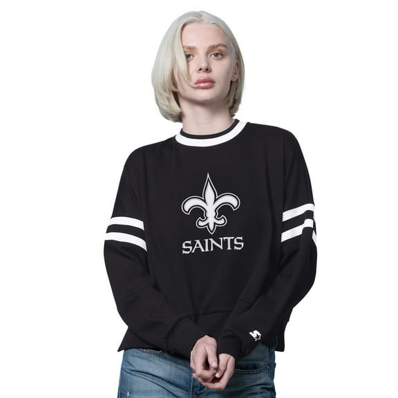 Women's Starter  Black New Orleans Saints Rally Drop Shoulder Cropped Sweatshirt