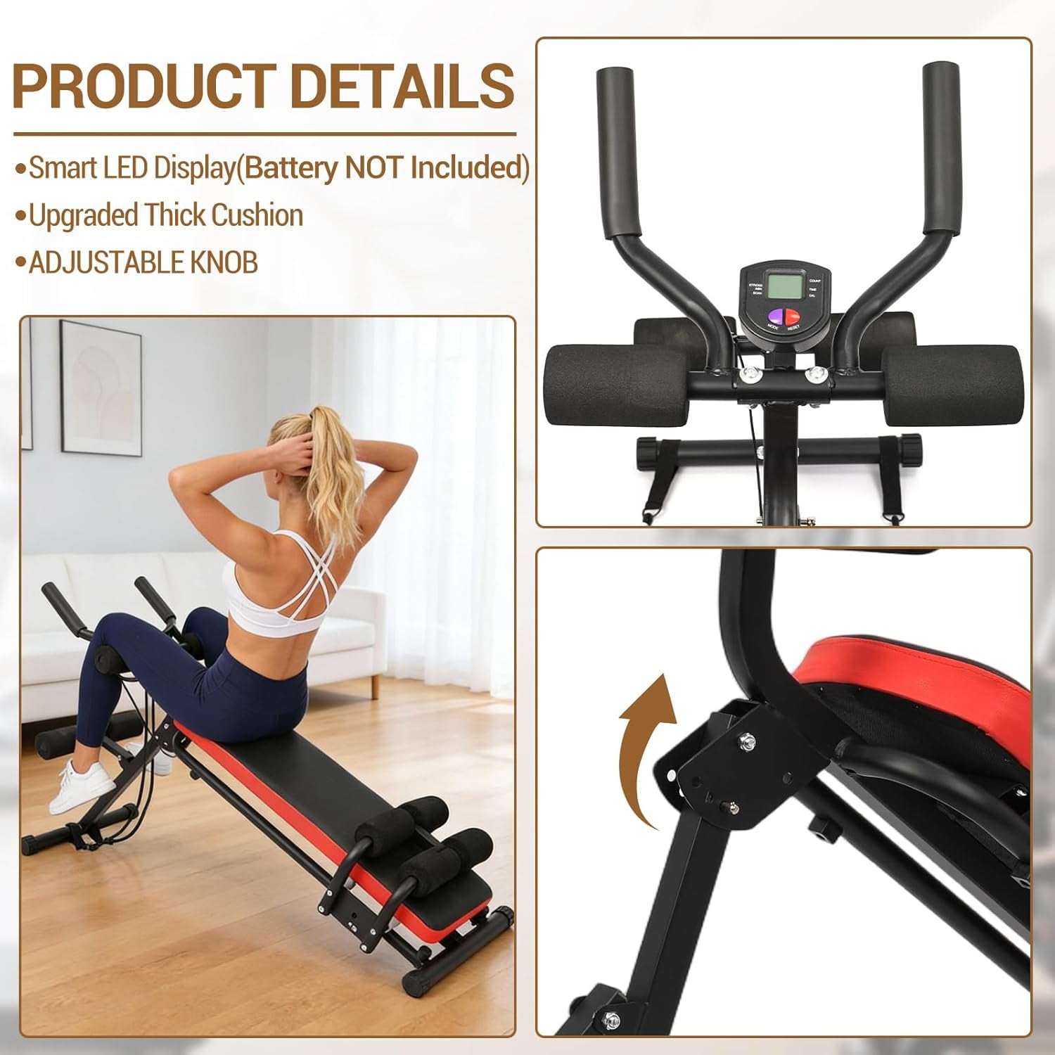 Ab Machine,Adjustable Ab Workout Bench,2-in-1 Machine Exercise Equipment for Home Gym - Sit UP, Push UP,Glider, Roman Chair, 330lbs