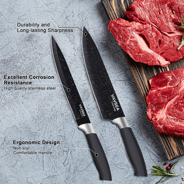 VAVSEA Kitchen Knife Set with Sharpener, 6Pcs Stainless
