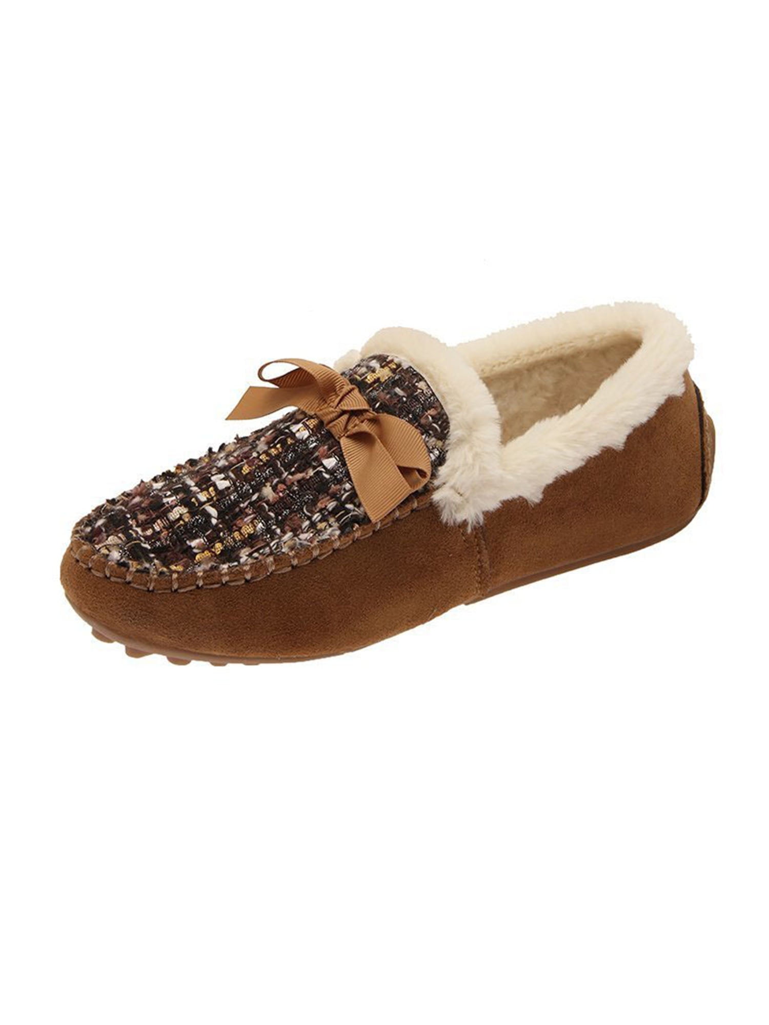 Moonbeams Tan Brown Quilted Moccasin Slippers for Women Soft Fuzzy Micro Terry 