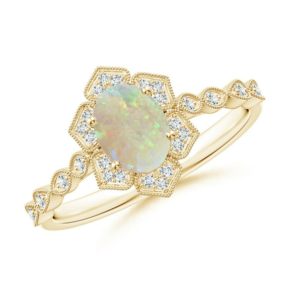 Angara Bague Ovale Naturelle en Opale Trillie Florale pour Femmes (Taille : 7x5mm / Grade : AAA / Taille de la Bague : 11.5) / Pierre de Naissance d'Octobre, Mariage, Anniversaire, Bijou Cadeau pour Femmes / Bague en Or Jaune 14K