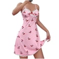 thumbnail image 2 of Tnhcen Women's Cami Nightgown Cherry Print, 100% Polyester Lingerie Sleepwear, Lace Trim Strappy Pajama Dress S - 2XL Plus Size, 2 of 3