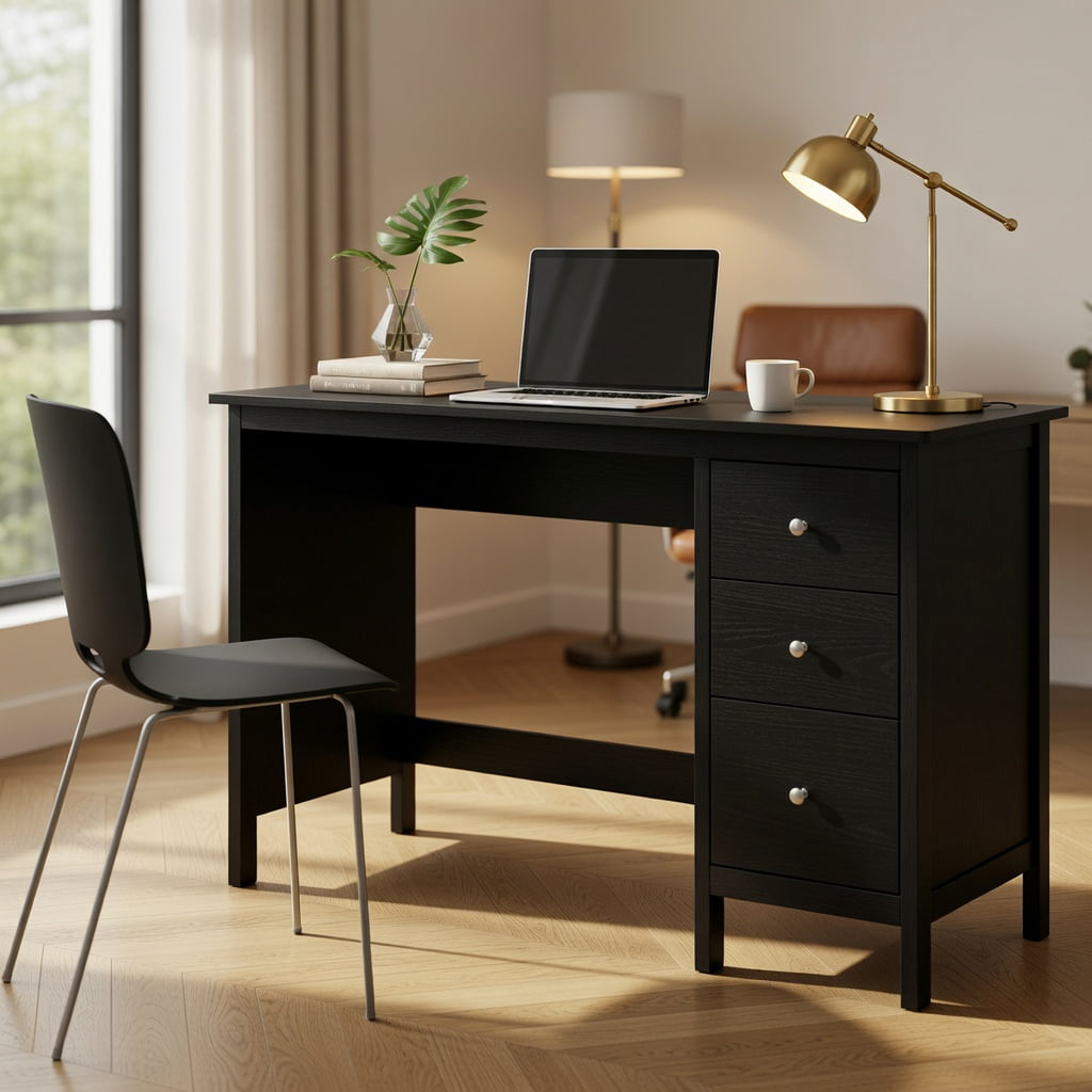 Yardi Yard 3-Drawer Home Office Study Computer Desk with Spacious Desktop-Black, Computer Desk, Gaming Computer Desks for Study,Working,Writing