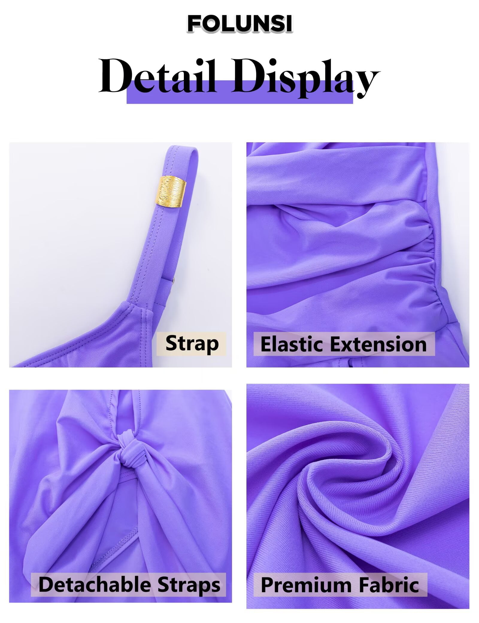 FOLUNSI Womens One Piece Swimsuits Tummy Control Bathing Suit Gold Metal Tie Knot Swim Dress Bright Purple-M