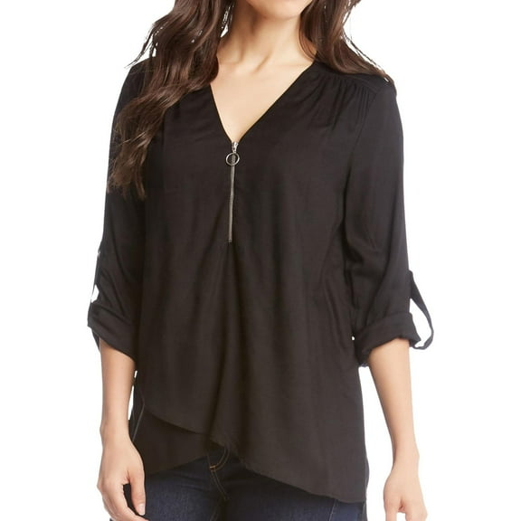 Karen Kane Womens Crossover-Hem Pullover Blouse, Black, X-Small