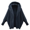 thumbnail image 1 of WEIYLL Fleece Jacket Women Long Sleeve Solid Color Fuzzy Open Front Hooded Cardigans Pocket Navy Fall Tops Size 4XL, 1 of 4