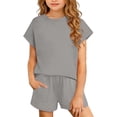thumbnail image 2 of breaise Girls Summer 2 Piece Outfits Short Sleeve Henley Shirts Top and Shorts Clothing Sets with Pockets, 2 of 9