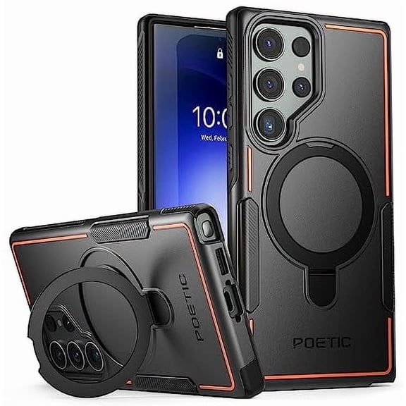 Poetic Neon MagSafe Compatible Rugged Cell Phone Case with Stand for Samsung GalaxyS23 Ultra / S22 Ultra 5G 6.8 inch, Black