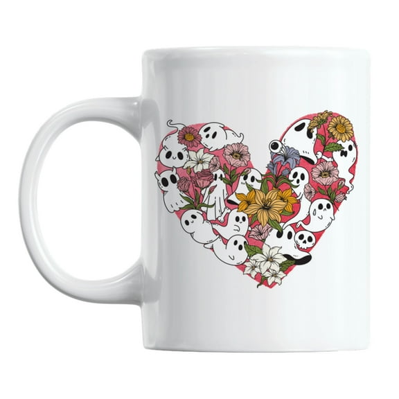 Halloween Heart, Cute White Ceramic Coffee & Tea Mug Cup for Teachers (11oz)