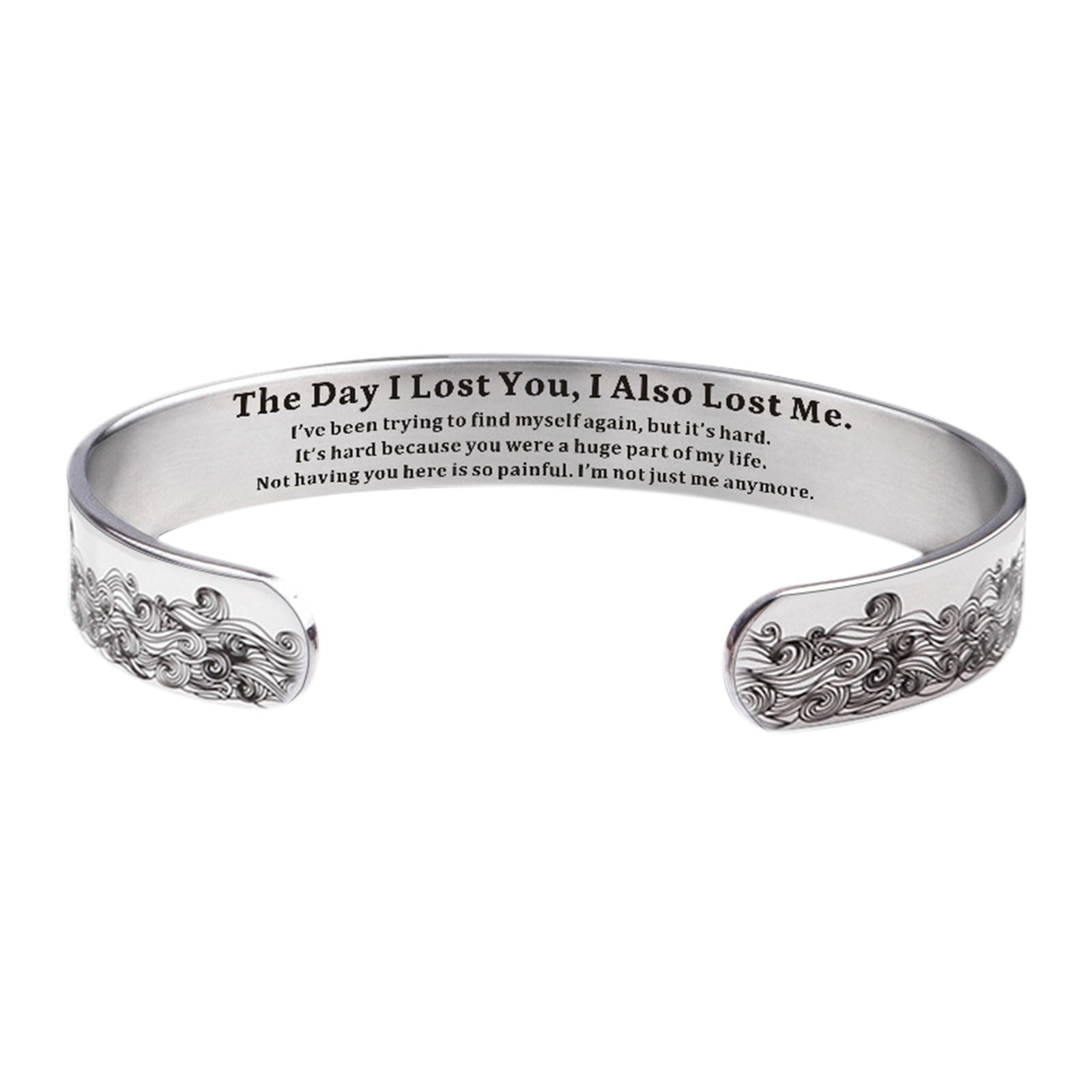 SDJMa Memorial Bracelet, Stainless Steel Wave Engraved Cuff