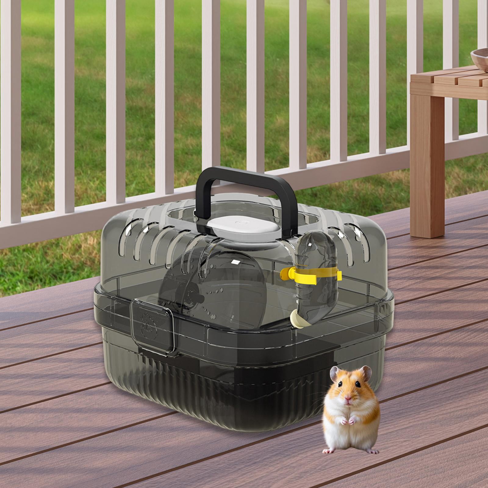 oshhni Hamster Cage with Water Bottle Breathable Carry Case for Gerbils Rats black