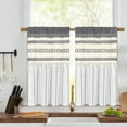 thumbnail image 2 of Alishomtll Boho Linen Kitchen Curtains 36 Inches Long Farmhouse Rustic Striped Cafe Curtains Tier Light Filtering Macrame Burlap ,Rod Pocket ,Gray  ,with Tassel, 2 of 7