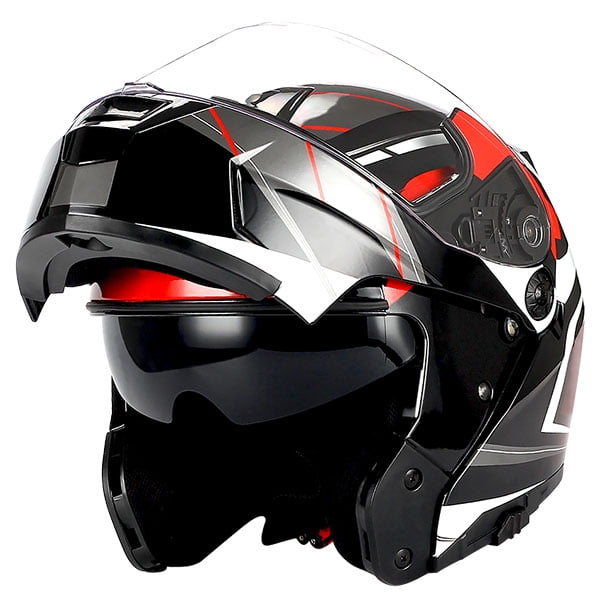 NEW 1Storm DOT Motorcycle Bike Modular Flip up Full Face Helmet Dual Visor Black 