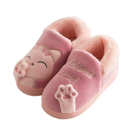 

Aoochasliy Slippers for Kids Deals Winter Slippers Boys Girls House Slippers Cartoon Cat Non-slip Home Indoors Shoes
