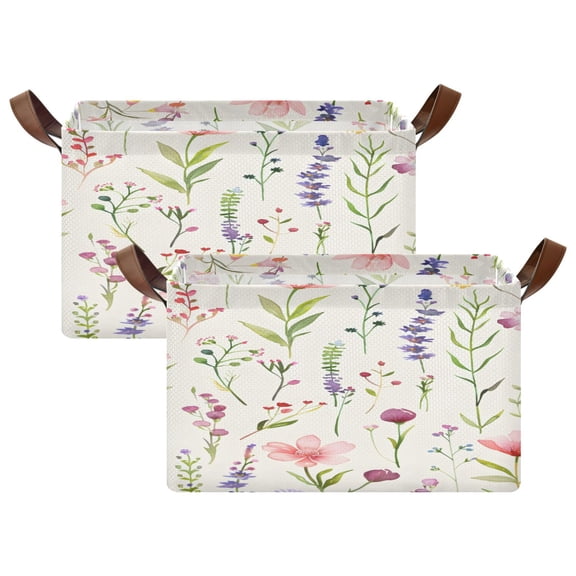 Rectangle Storage Basket with Handles Wildflowers Collapsible Bin Large Bins Decorative for Clothes Toys Bedroom