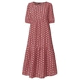thumbnail image 5 of Uhndy Women's Dress Short Sleeve Polka Dot Print Casual Loose Cotton Swing Dress-LQ, 5 of 6