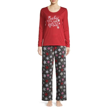 Sleep & Co Women's 2-Piece Long Sleeve Top & Plush Sleep Pant Set