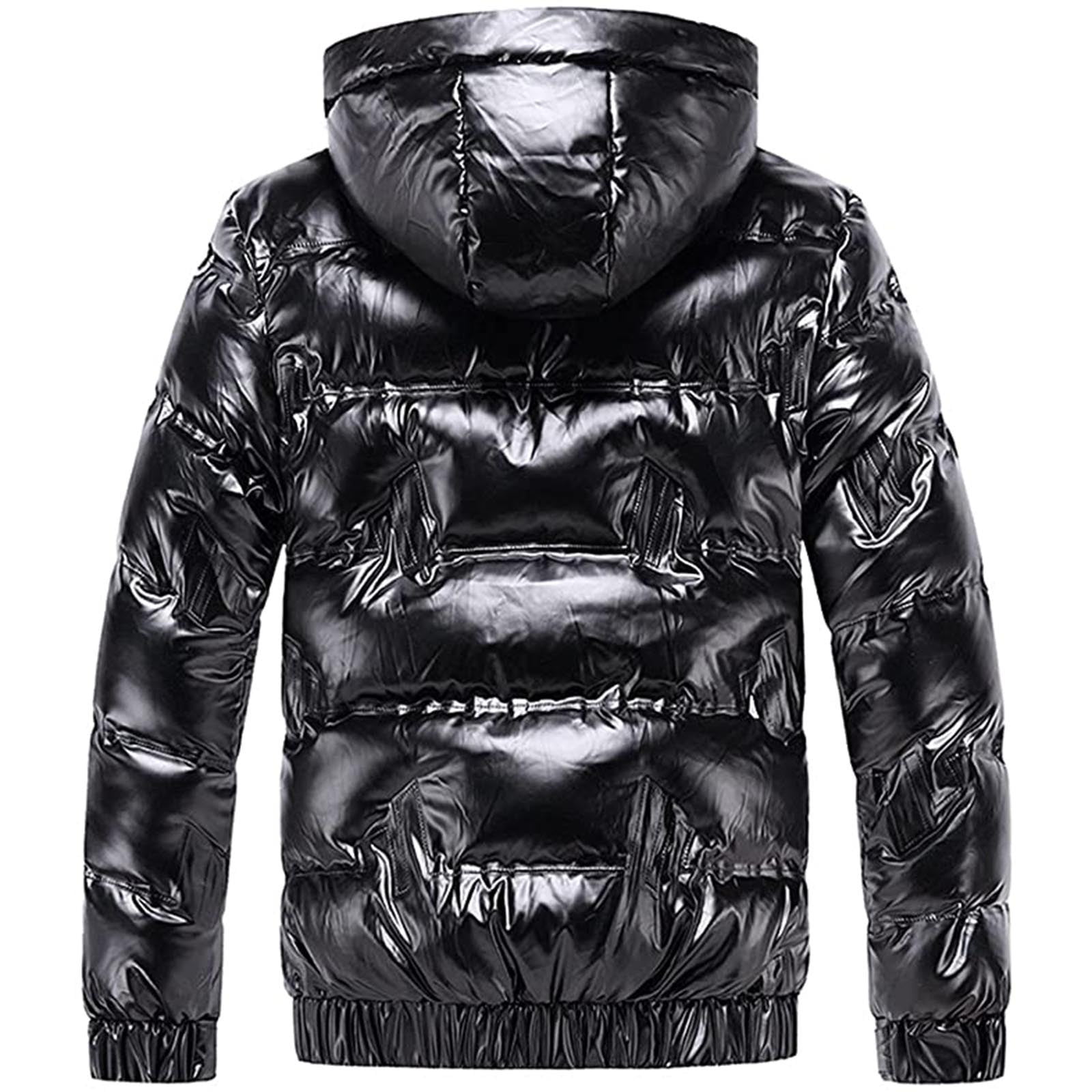 Men's Hooded Sport Coat Shiny Hooded Reflective Down Jacket Cotton