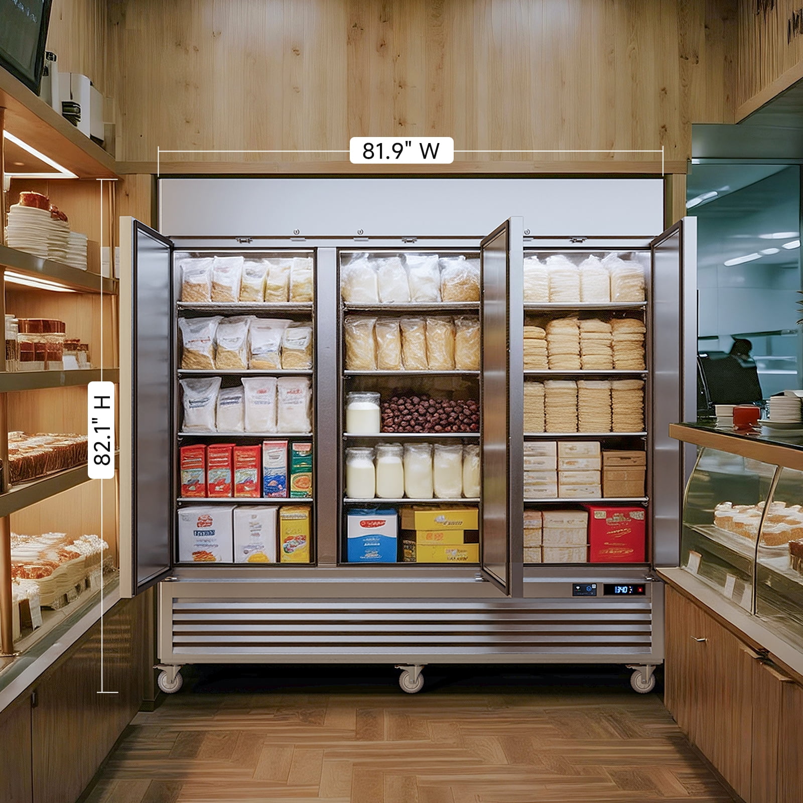 VEECOOL Commercial Upright Freezer WiFi-Enabled with 12 Shelves, 82" Bottom Mounted Solid Door Reach in Freezer, Stainless Steel, Auto Defrost, LED Lighting, Bottom Mounted, ETL&ETL Sanitation
