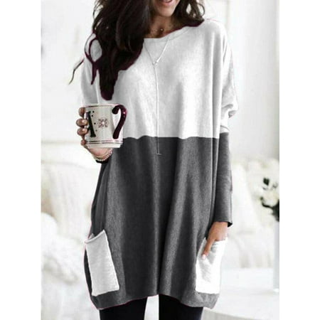 

Sexy Dance Women Maternity Long Sleeve Comfy Pockets T Shirts Dress Casual Baggy Round Neck Tunic Blouses Tee Ladies Plain Pullover Sweatshirt