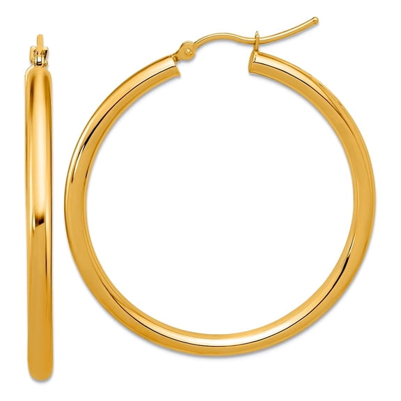 10k Yellow Gold Polished 3mm Lightweight Tube Hoop Earrings 40mm Long 3mm Thick Hoop Earring for Women