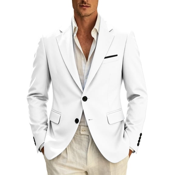 Kaemgyyd Men Jacket Wedding Business Suit Coats Button Notched Collared Outerwear Slim Fits Elegant Clothing(White-01,XX-Small)