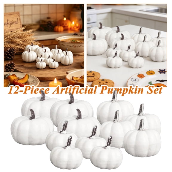 12PCS White Foam Decorative Pumpkins, White Paintable Artificial Pumpkins for Halloween Decor Thanksgiving Decor | Diy Pumpkins for Painting, Halloween, Thanksgiving, Weddings, Autumn decor.