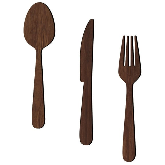 PTOOTP 1 Set Fork Wall Decor Jumbo Wooden Household Utensils Sign Brown Rustic Style 27X6.6X0.5CM