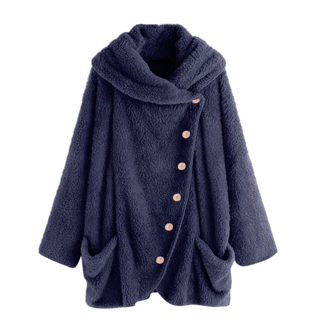 Manteaux à Col Roulé Décontractés pour Femmes Grandes Poches Vintage Oversize