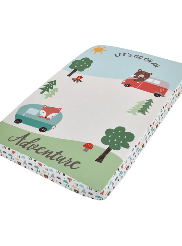Little Love by NoJo Retro Happy Camper Photo Op Fitted Mini Crib Sheet
