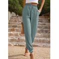 thumbnail image 5 of Women High Waist Long Pants Pure Color Elastic 2 Pockets Simple Comfortable Solid Color Ankle Tie Trousers for Daily Life Workouts, Running, Pilates, 5 of 5
