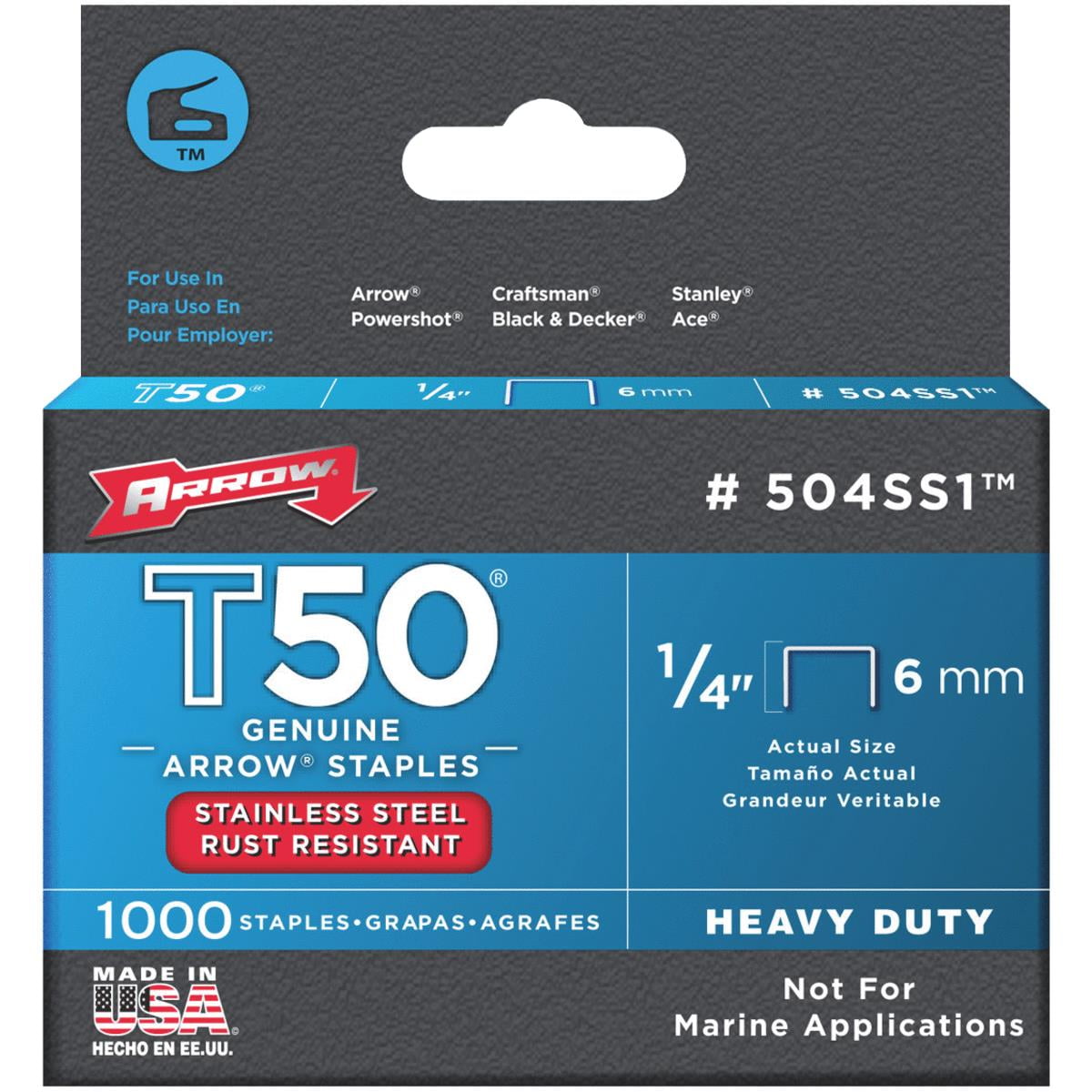 Arrow T50 1/4Inch Heavy Duty Staples, 1000 Count