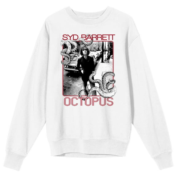 Syd Barrett Octopus Photo Crew Neck Long Sleeve Men's White Sweatshirt-XXL