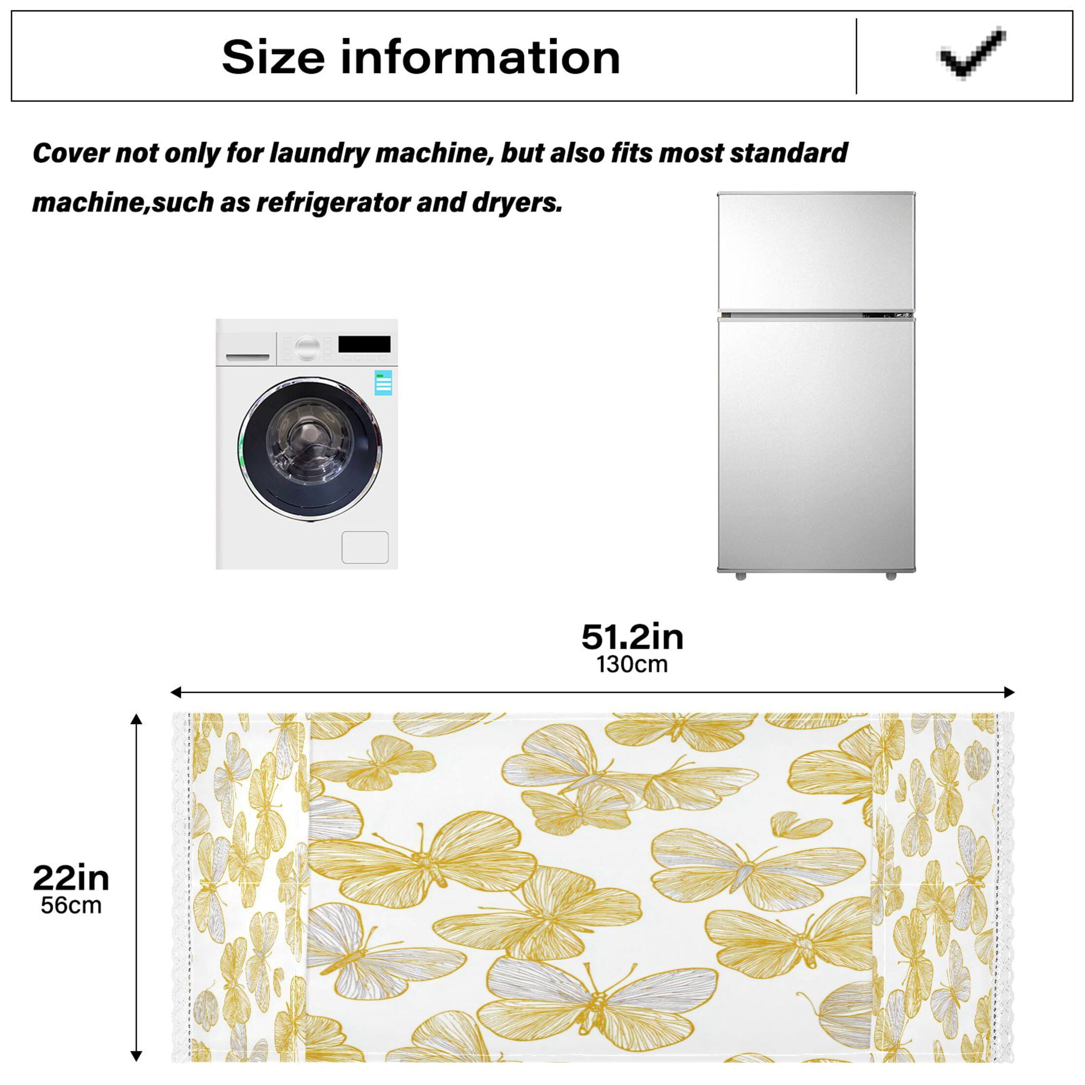 Wobogo Golden Butterfly Floral Washing Machine Cover Dustproof Washer Dryer Cover Waterproof Laundry Room Decorative Protector