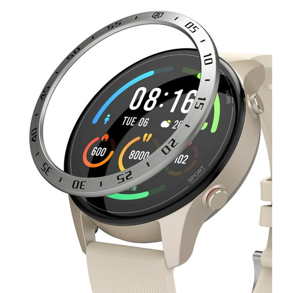 Ringke Bezel Styling Compatible with Xiaomi Mi Watch Adhesive Frame Ring Cover Anti Scratch [Stainless Steel] Protection for Xiaomi Mi Watch 46mm - Silver [46-01]