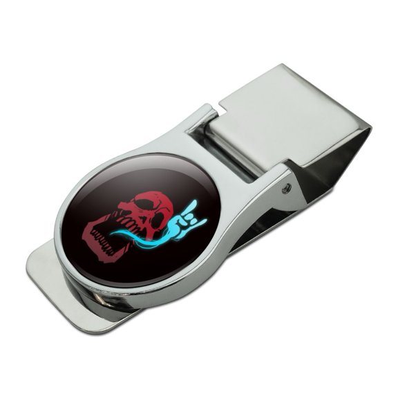 Rock and Roll Soul Skull Satin Chrome Plated Metal Money Clip