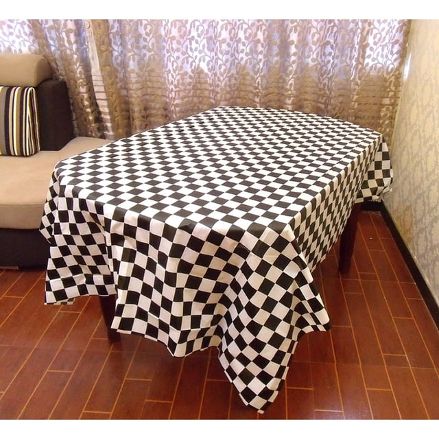 Mantel desechable rectangular grueso para restaurante occidental, mantel desechable de plástico para fiestas, cuadrícula en blanco y negro de carreras de Fórmula 1