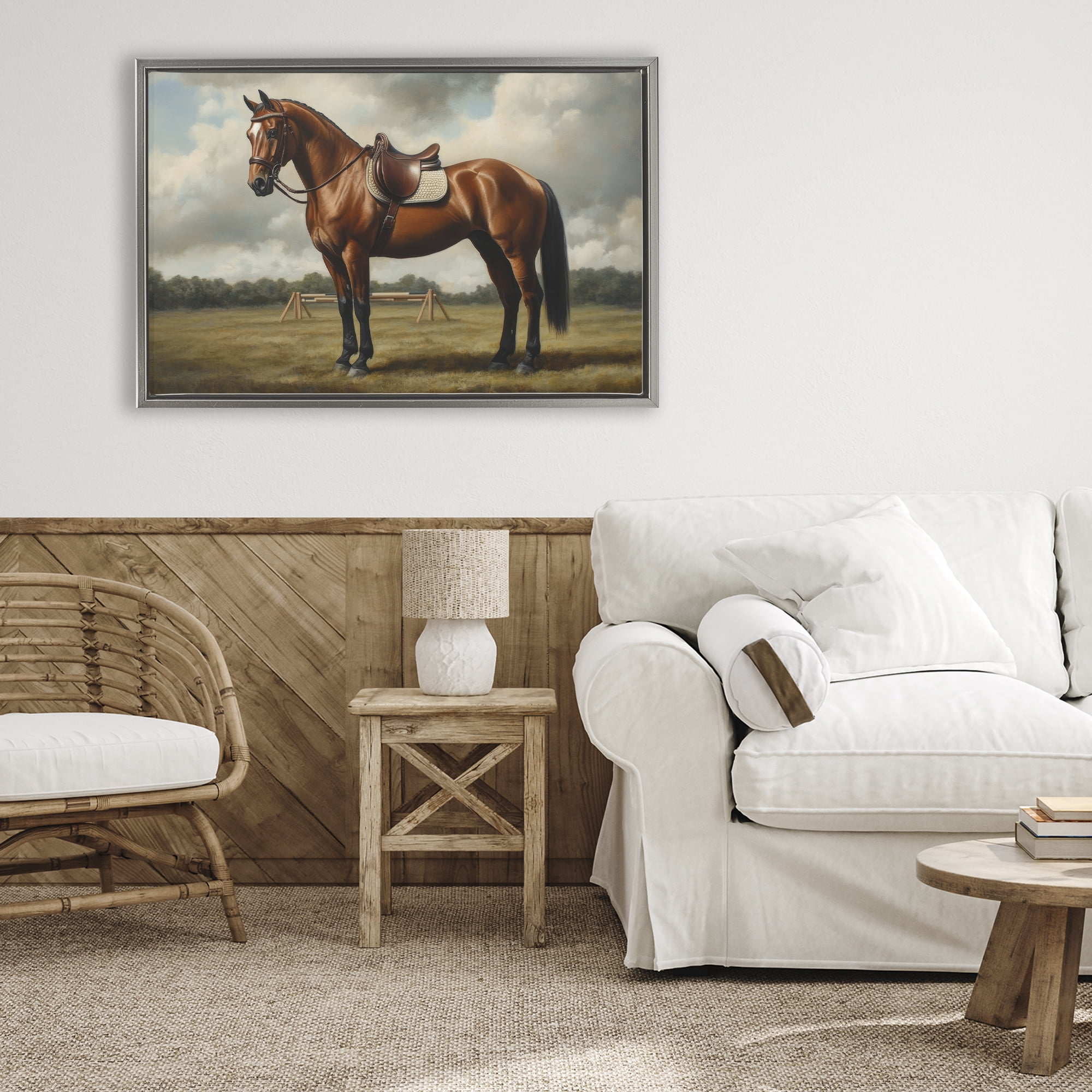 Stupell Industries Red Mare in Pastoral Landscape Gray Framed Floater Canvas Wall Art, design by Petal Prints Design