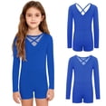 thumbnail image 5 of Haitryli Kids Girls Gymnastics Leotard Long Sleeve Ballet Dance Bodysuit Biketard Tumbling Unitard with Shorts Royal Blue 4, 5 of 6