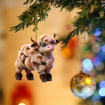 Holloyiver Christmas Cow Hanging Ornament, 2D Acrylic Cartoon Cow Decorative Ornament Xmas Tree Cattle Cow Pendant for Christmas Tree Decorations Car Backpacks Home Decor Gifts