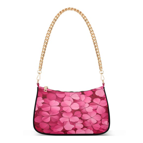 One Shoulder Chain Handbag 7.1x11x2.8in Women's Hobo Handbags Tote Handbags Shoulder Handbags Card Bag Cash Bag Key Bag Pink Four-leaf Clover Seamless
