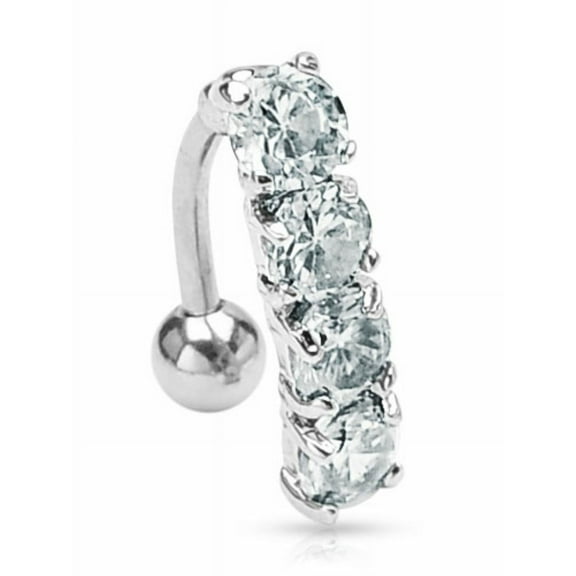 Belly Button Ring 4-Gems Navel Ring w/ Top Drop Dangle 14g Reverse