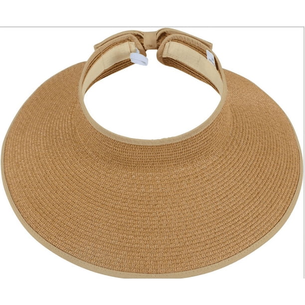 Sombrero de paja enrollable de ala ancha para mujer con visera solar