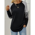thumbnail image 5 of TEMOFON Long Sleeve Tops for Women Casual Fall T Shirts Crew Neck Loose Tunic Tops Color Block Stripe Leopard Print Sweatshirts Black, 5 of 5
