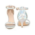 thumbnail image 5 of BLISSFUL STEP Women's Shoes Metallic Ankle Strap Kitten Heel Square Toe Sandals Silver 9, 5 of 6