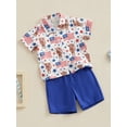 thumbnail image 3 of GXFC Toddler Baby Boys 4th of July Outfits Little Boys Short Sleeve Cow Flag Print Button Lapel Shirts Tops+Shorts Set Independence Day Summer Clothes 2Pcs 1-6T, 3 of 9