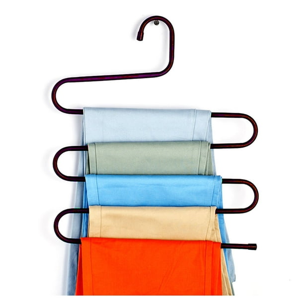 Yuarrent KOGOTA-percha para ropa en forma de S, soporte para estante de ropa multicapa, pantalones, corbatas, bufandas, organizador de Almacenamiento y organización del hogar café