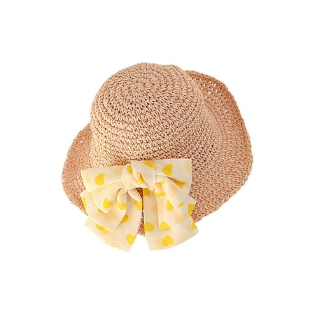 

Eyicmarn Summer Little Girls Princess Sunhat Toddlers Sweet Style Floral/Heart Printing Bow Decoration Outdoor Sun Protection Straw Cap